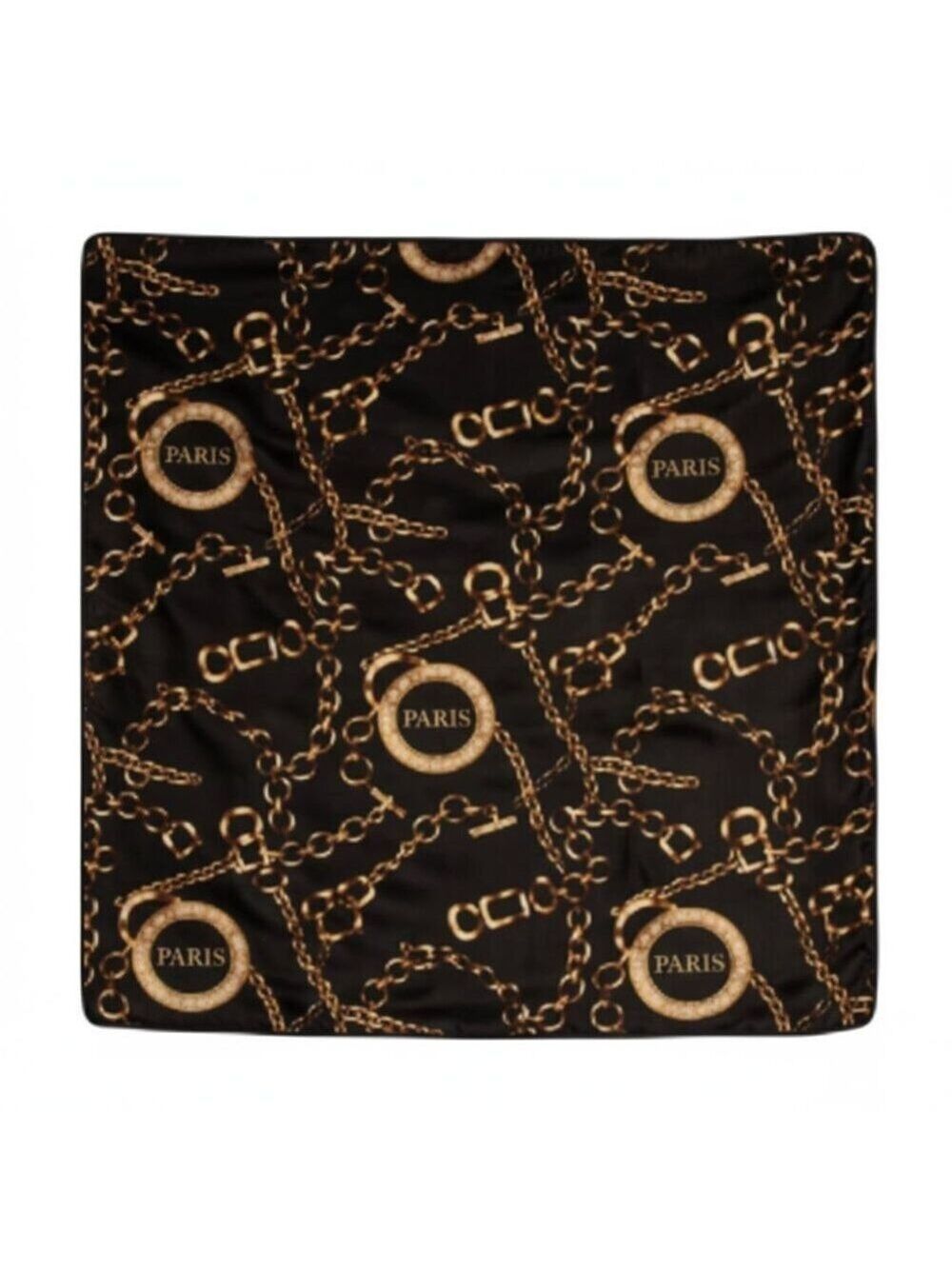Black Gold Paris Chain Satin Square Scarf 20x20 Hair Neck Head Wrap